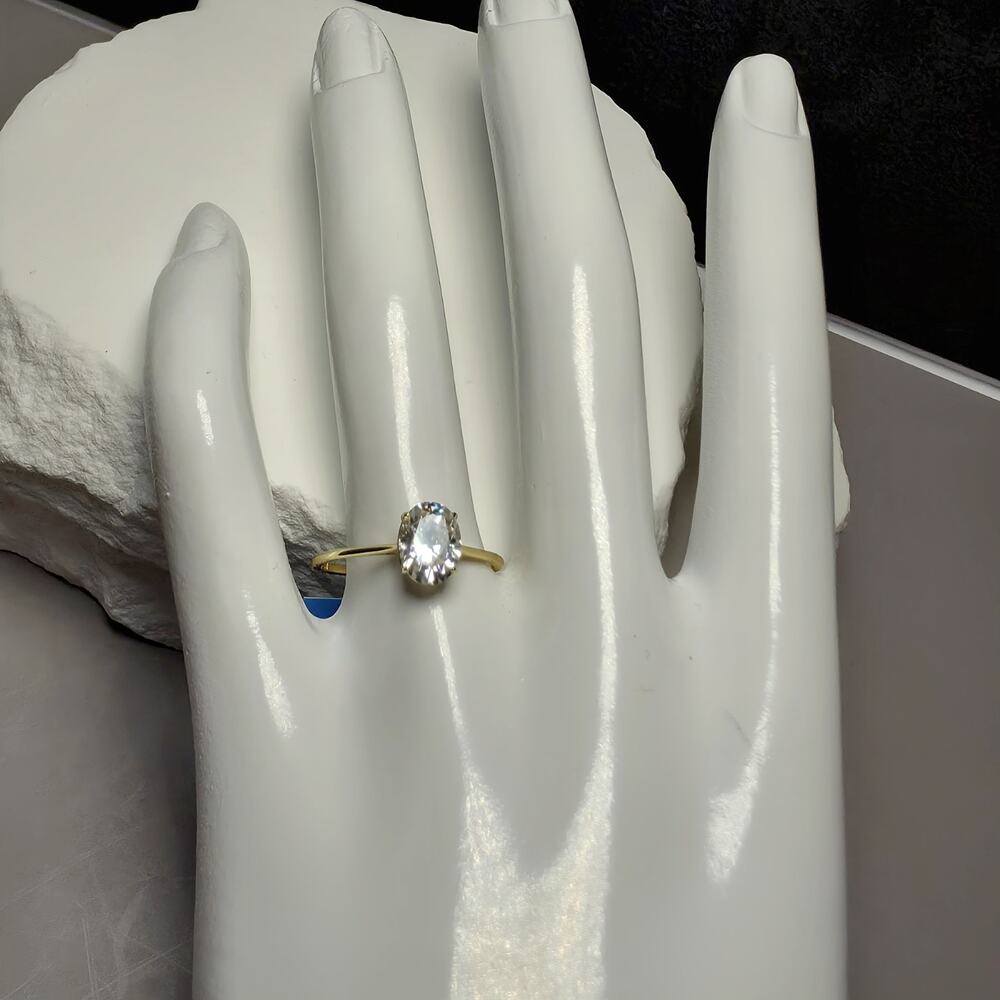 Size 8 1.5 CTW Oval Moissanite Solitaire Ring in Gold Plated Sterling Silver - Picture 7 of 10